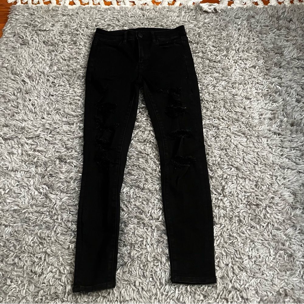 American eagle outfitters high rise distressed black leggings size 4 short